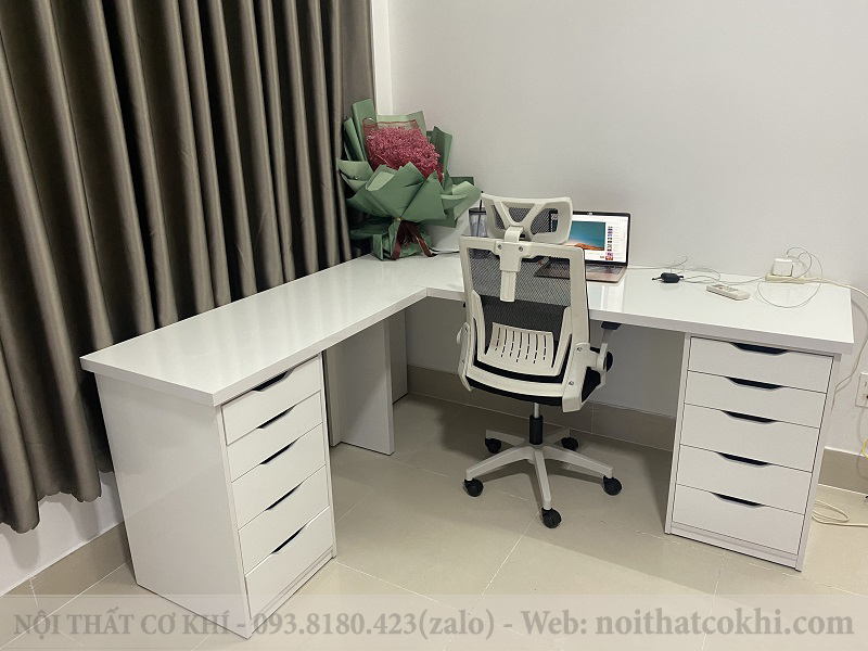 Bàn Ikea Chữ L Full Trắng