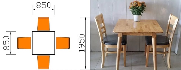 Kích thước bàn ăn tiêu chuẩn cho 2 người