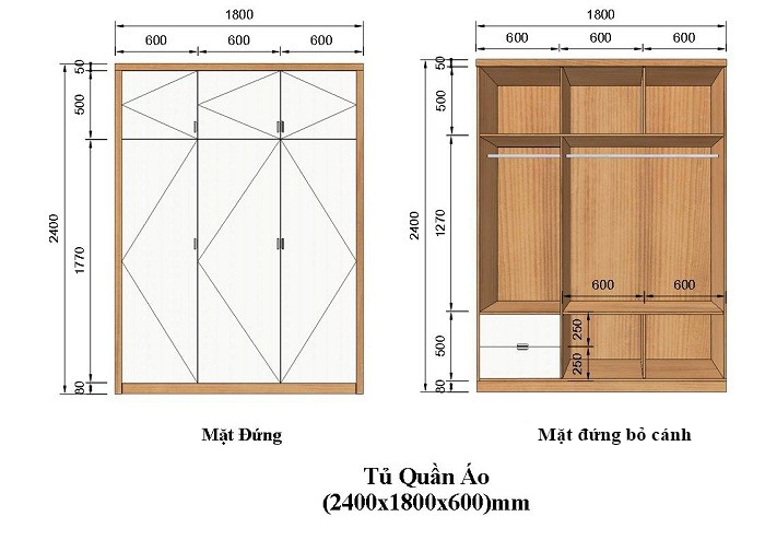Mách Bạn Kích Thước Tủ Quần Áo Âm Tường Chuẩn Nhất