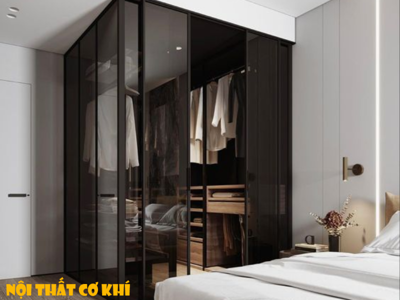 Tủ quần áo màu đen cánh kính