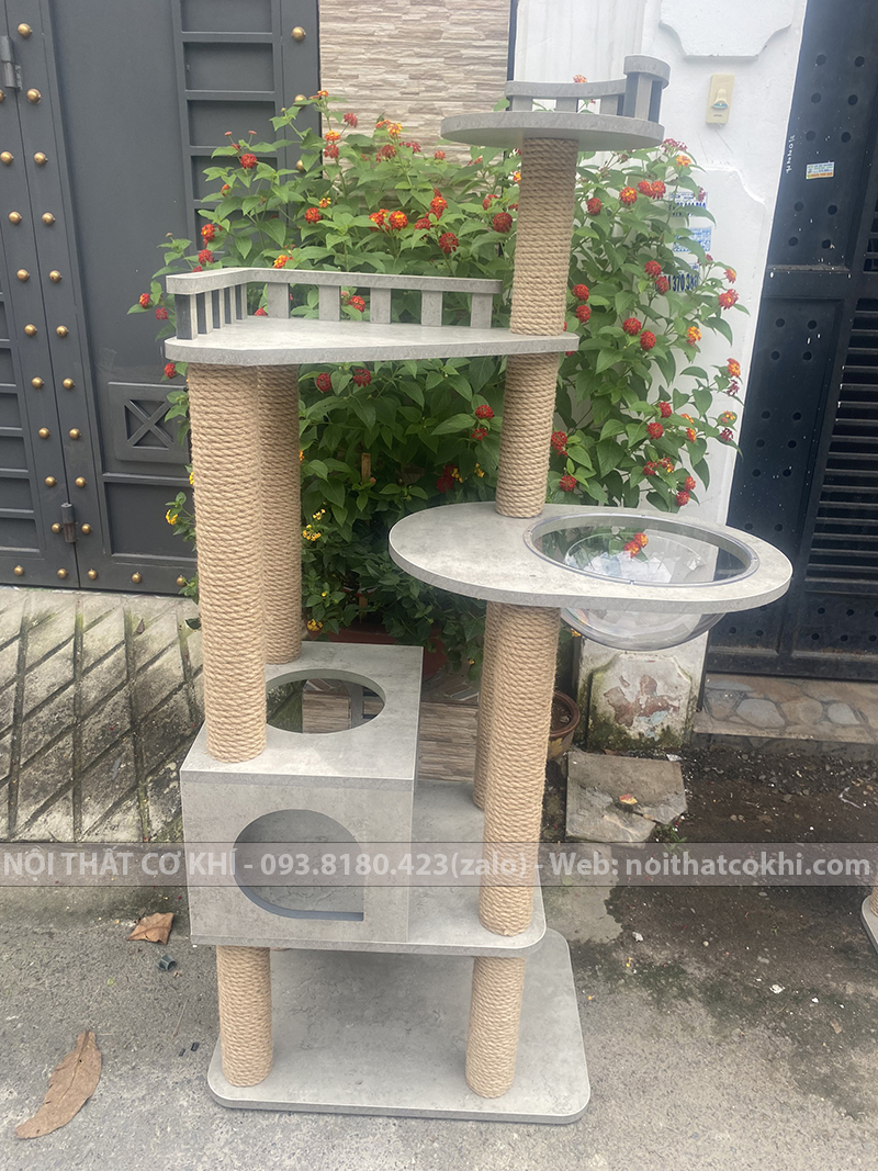 Cattree Cho Mèo Bằng Gỗ Màu Xám Xi Măng CTM-02