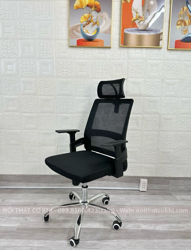 Ghế Văn Phòng Giá Rẻ Chân Xoay Màu Đen Có Tựa Đầu GCX-46B