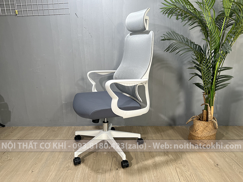 Ghế Văn Phòng Giá Rẻ Màu Trắng Xám Có Tựa Đầu AK825