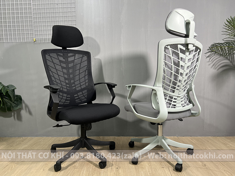 Ghế Văn Phòng Giá Rẻ Màu Đen Có Tựa Đầu AK854