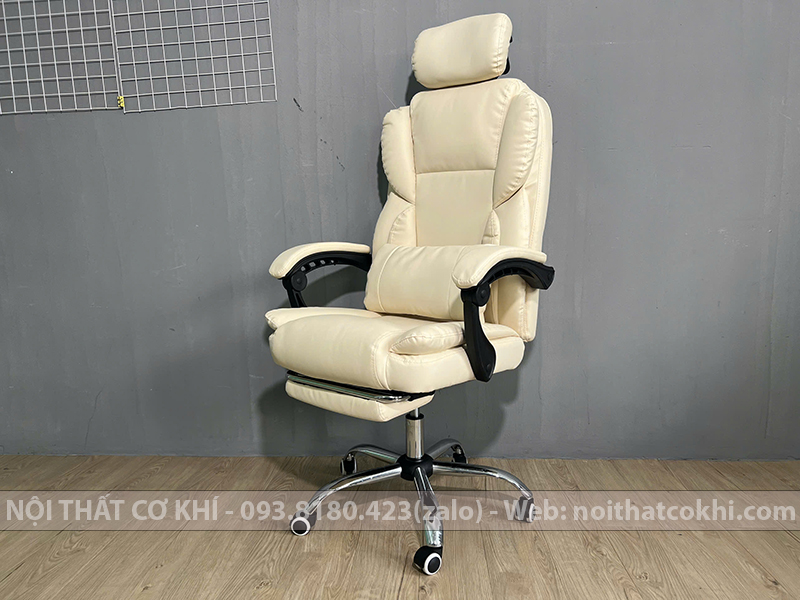 Ghế Xoay Da Màu Kem Ngã Lưng Kèm Gác Chân AK936