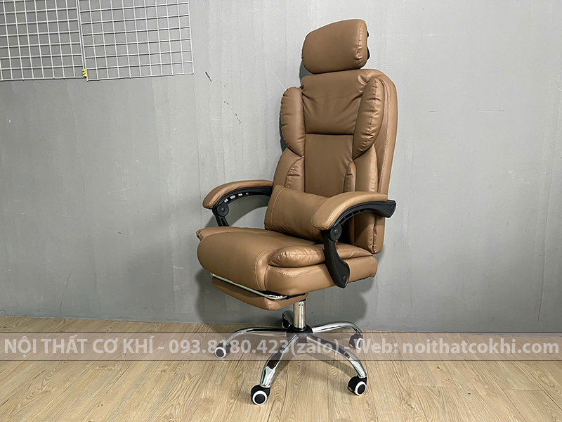 Ghế Xoay Da Màu Nâu Ngã Lưng Kèm Gác Chân AK936