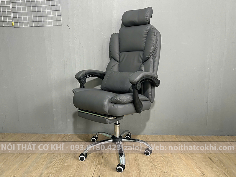 Ghế Xoay Da Màu Xám Ngã Lưng Kèm Gác Chân AK936
