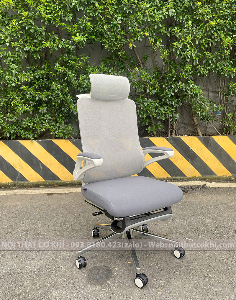 Ghế Văn Phòng Công Thái Học Ngã Lưng Gác Chân Màu Trắng Xám AK827