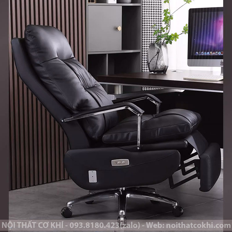 Ghế Giám Đốc Cao Cấp Da Bò Thật Màu Đen GGDAK996
