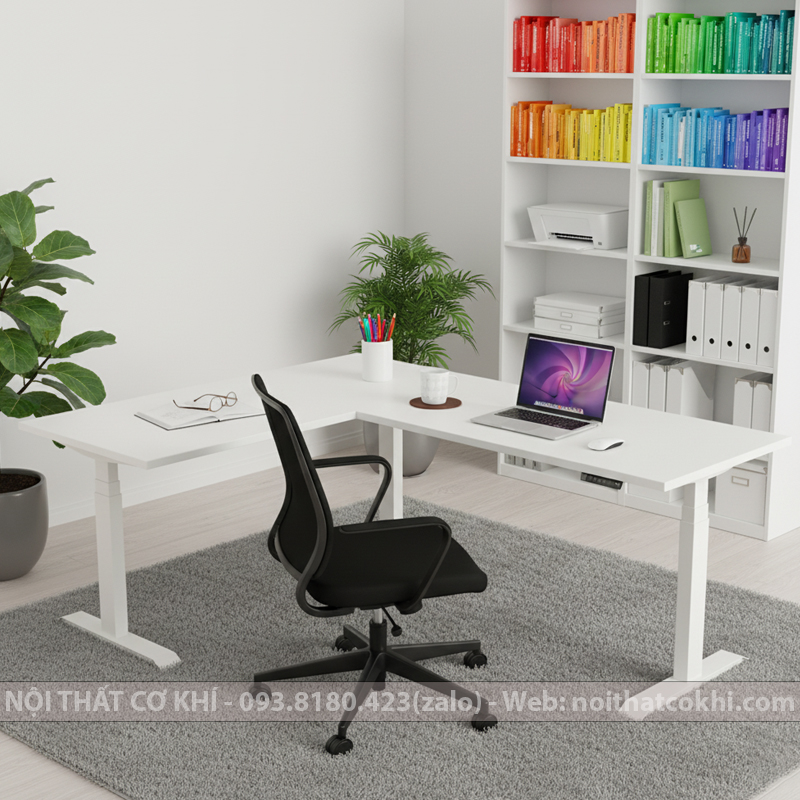 Bàn Làm Việc Nâng Hạ Thông Minh Chữ L 3 Động Cơ